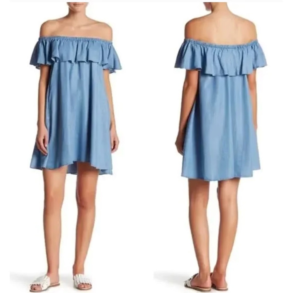Rebecca Minkoff Denim Off the Shoulder Dress Light Blue Size M